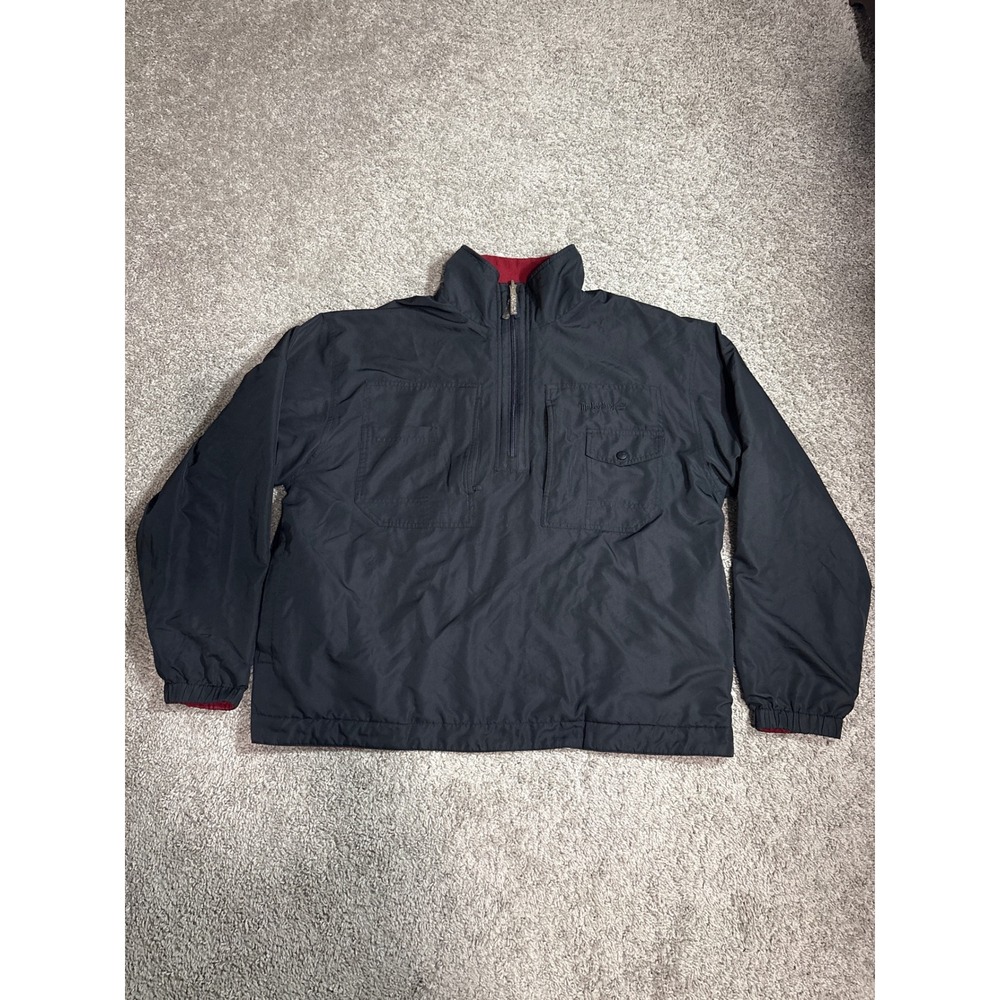 Timberland Mens XL Quarter Zip Fleece Lined Windbreaker Jacket Black Red